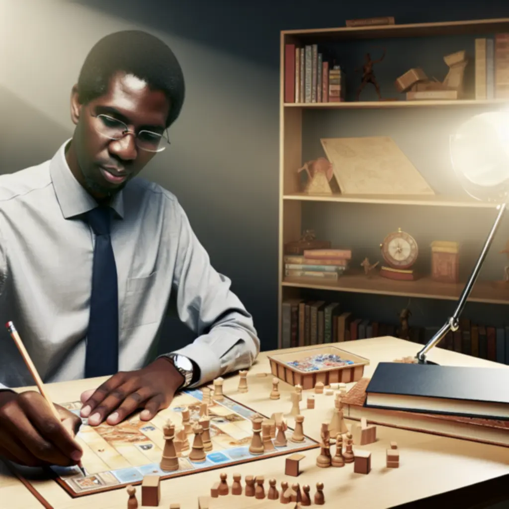 Recenzent przy biurku z rozłożoną grą