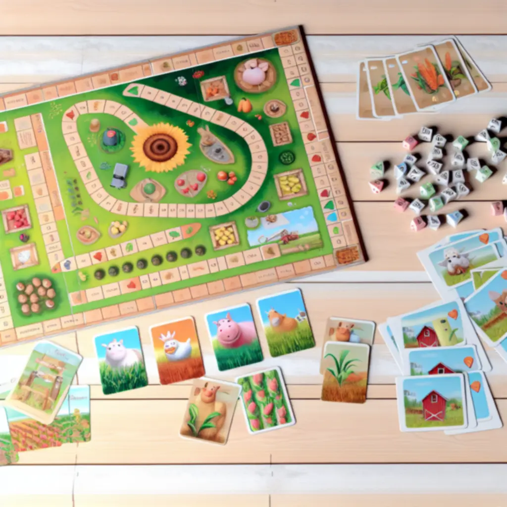 Przykłady kart, planszy i elementów rozgrywki FermGamePL