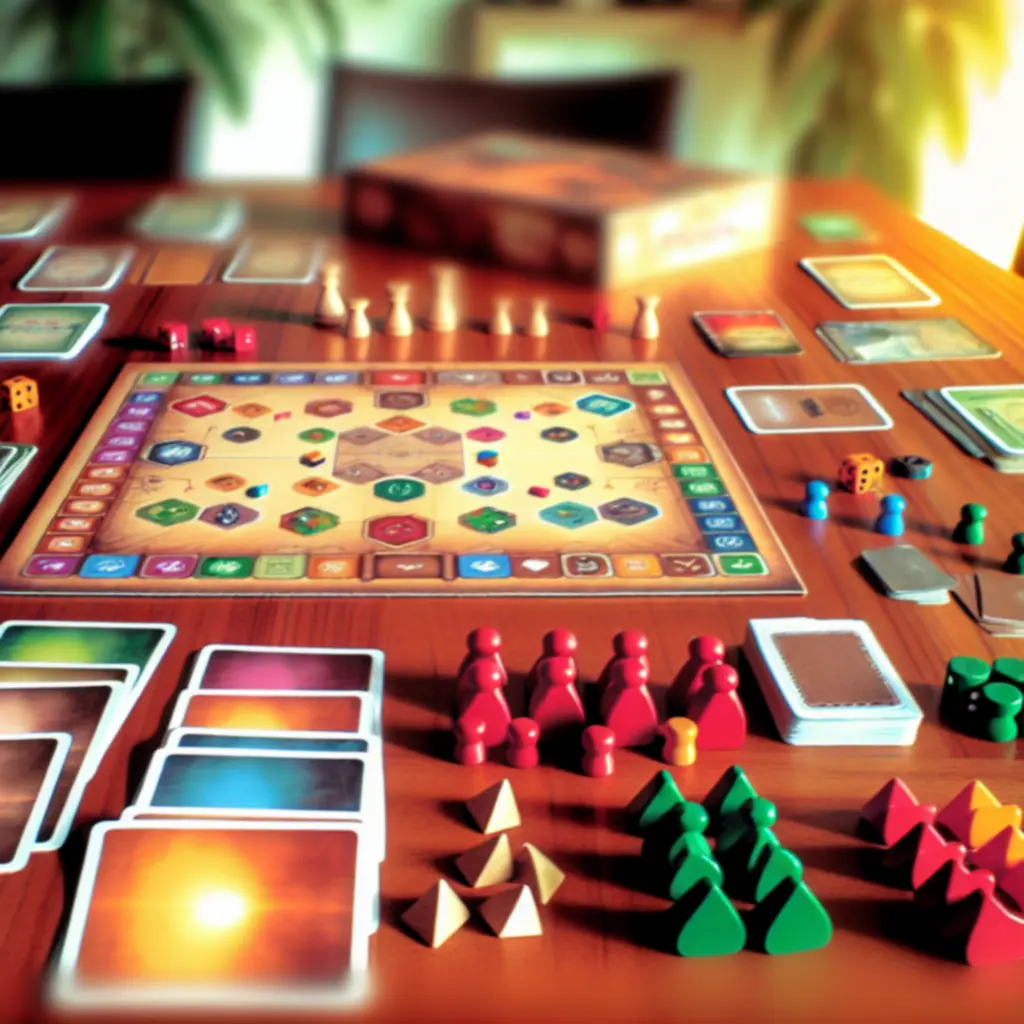 Zestaw startowy z elementami gry rozłożonymi na stole